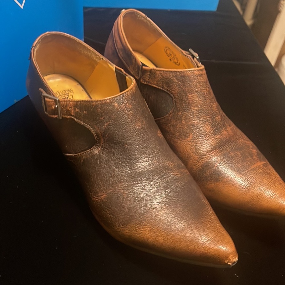 John Fluevog brown leather low heel